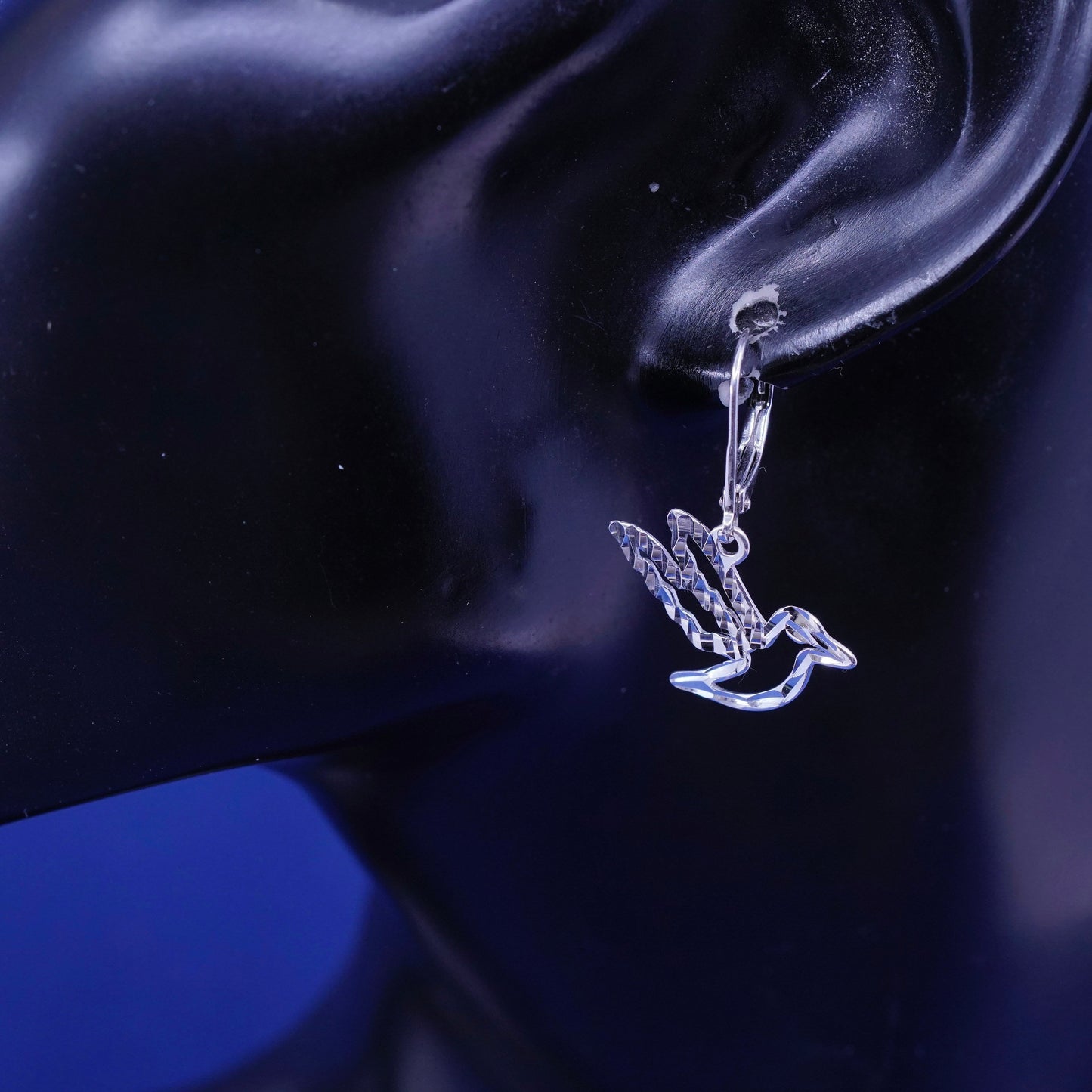 Vintage Sterling silver handmade bird earrings, 925 dove dangles