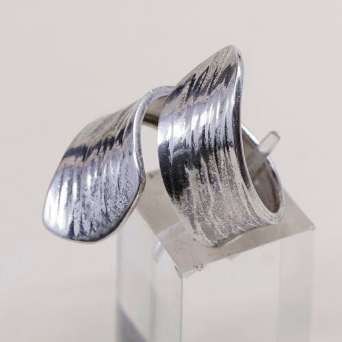 Size 7.5, Vtg Textured Sterling 950 Silver Handmade Wrap Around Ring