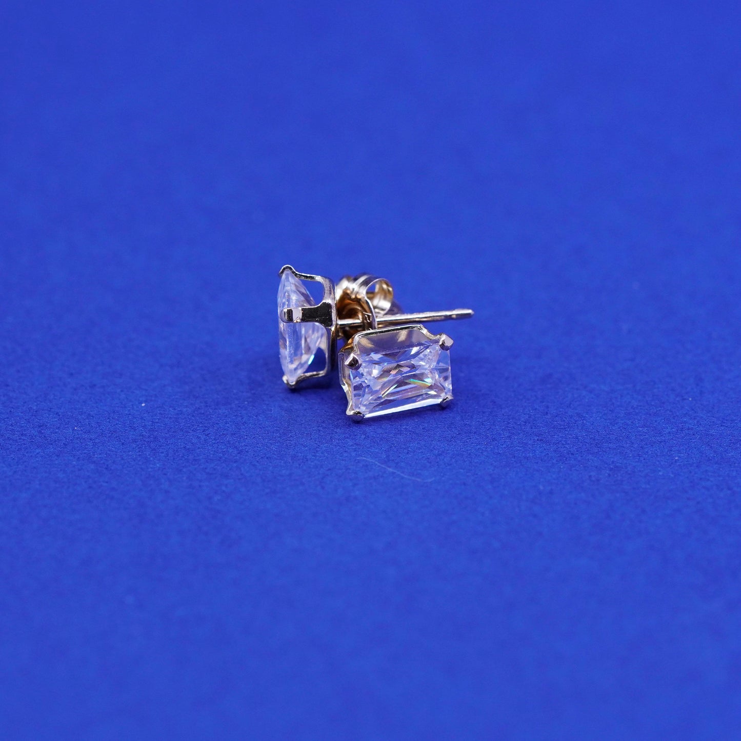 Vermeil gold over sterling silver earrings, 925 studs with Rectangular CZ