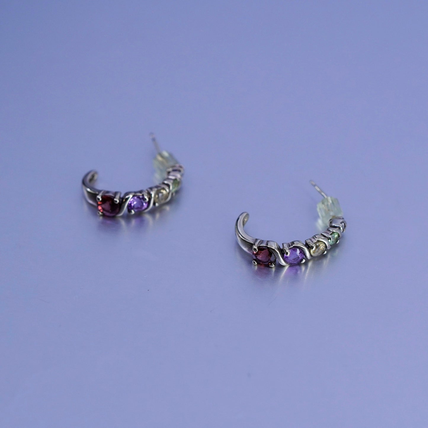 0.75”, vermeil gold Sterling silver earrings 925 hoops peridot citrine amethyst