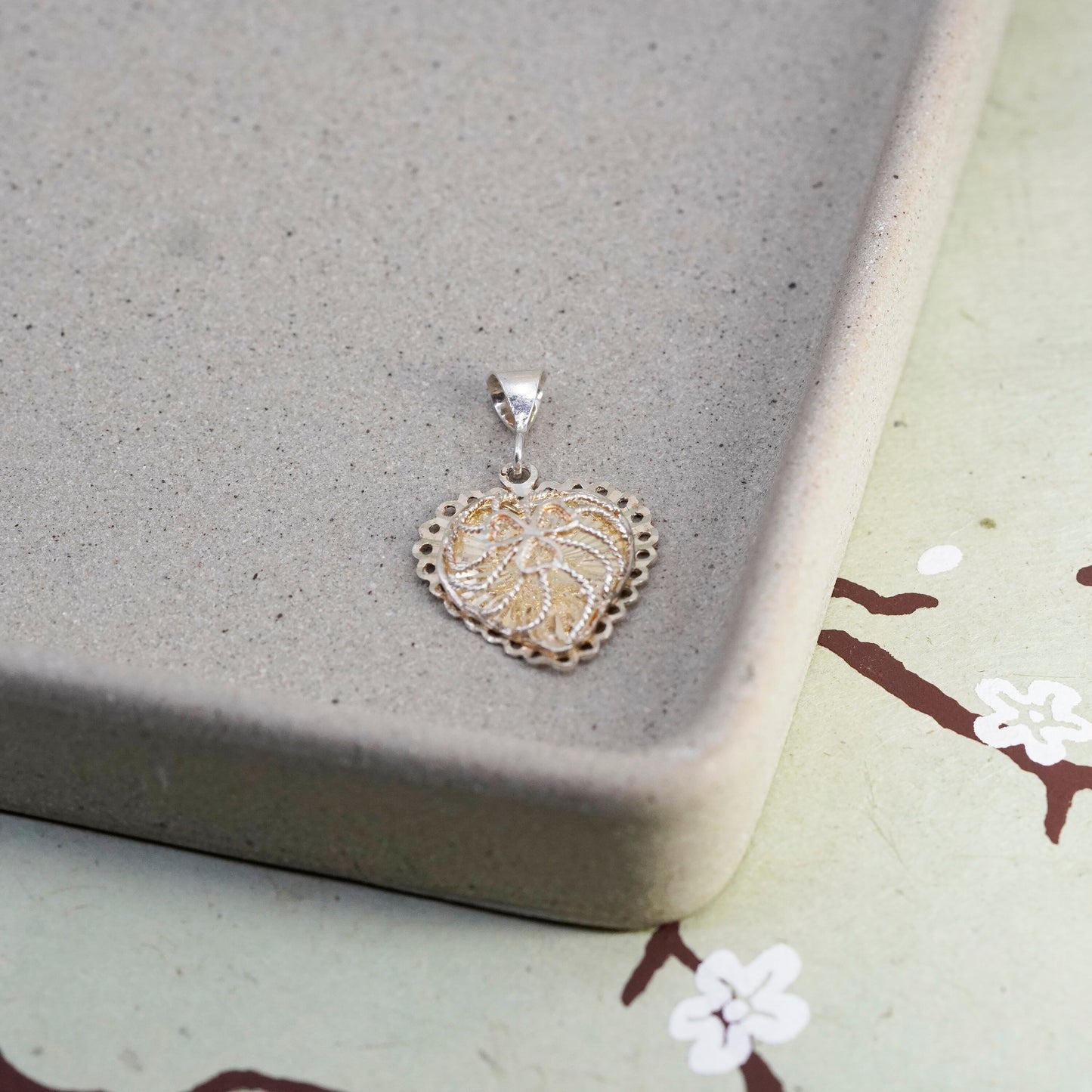 Vintage sterling silver handmade filigree pendant, 925 charm