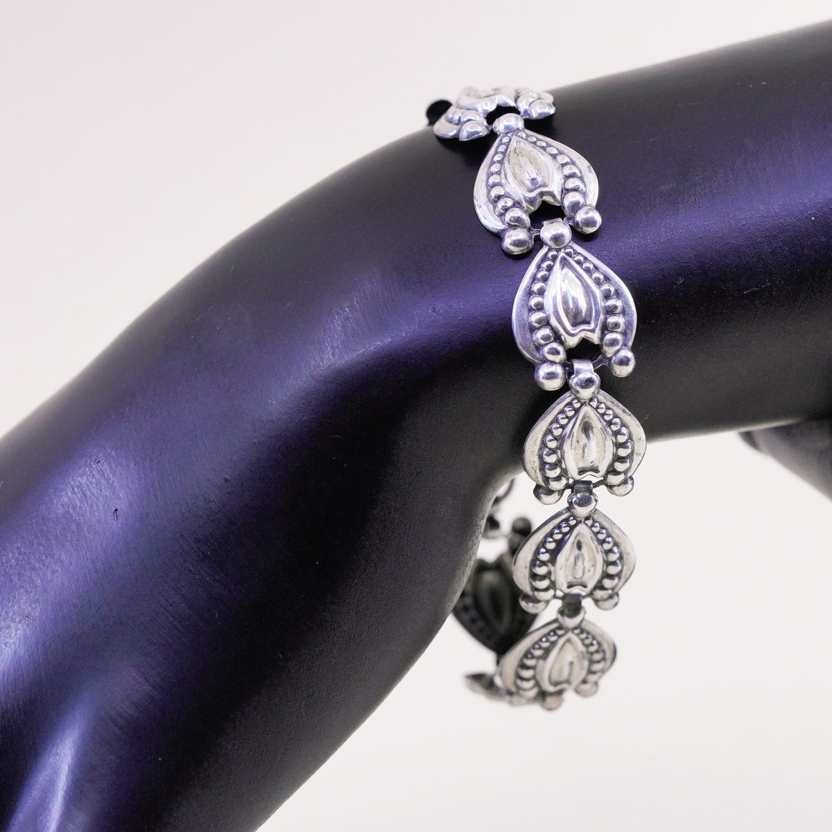 7”, Vintage beau sterling silver bracelet, 925 beaded link chain