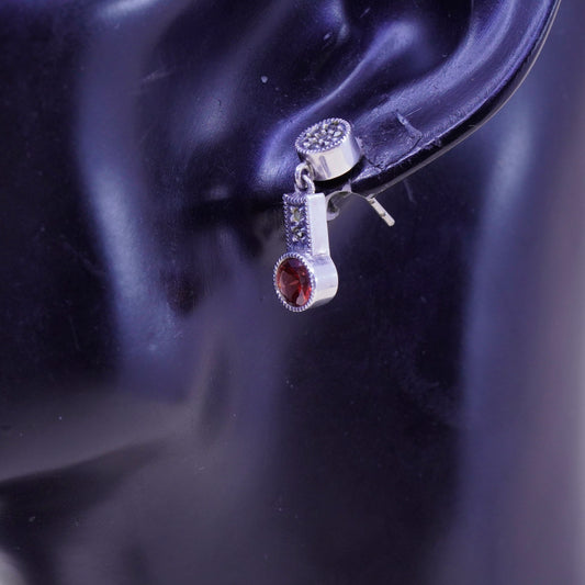 Vintage sterling 925 silver handmade earrings with ruby and Marcasite