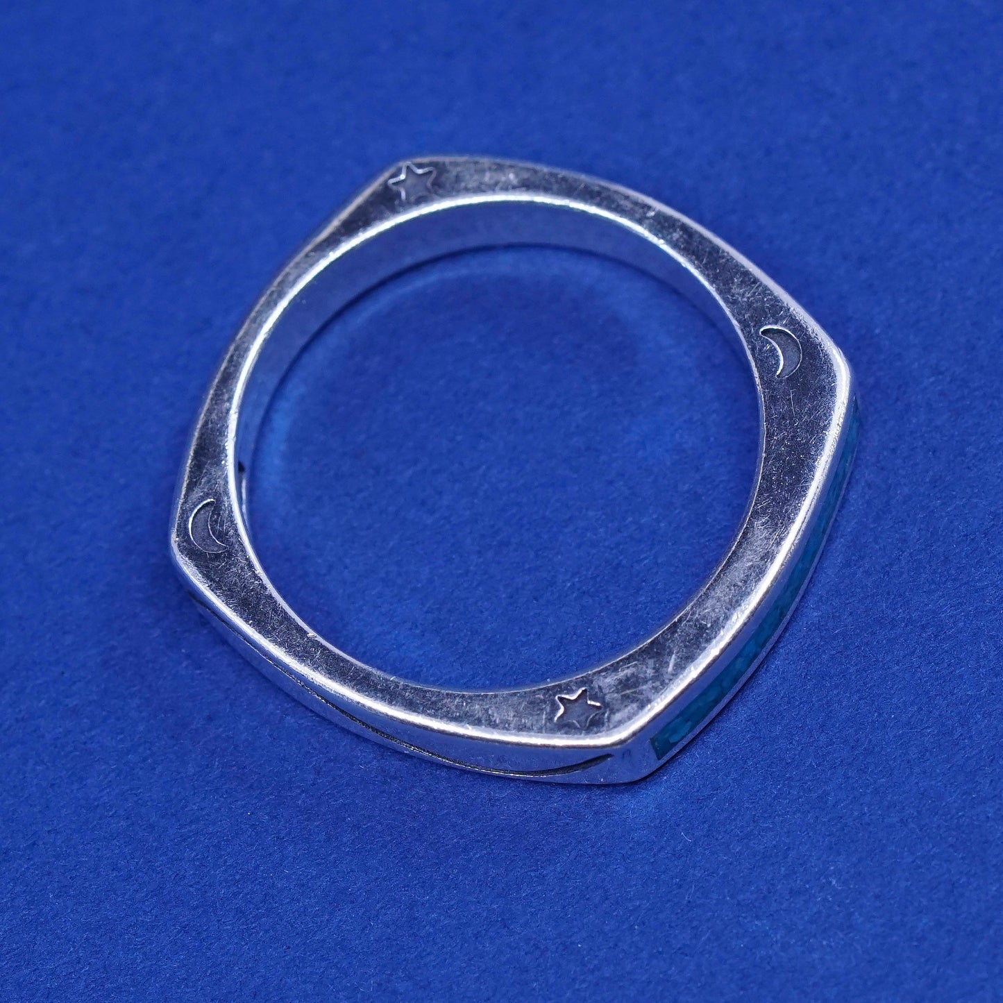 sz 9.25, Ava Yetter sterling silver handmade ring 925 band w/ turquoise N stars