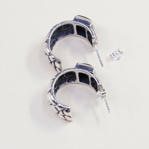 Beautiful VTG Sterling 925 silver Handmade w Square Black Onyx Earrings Studs
