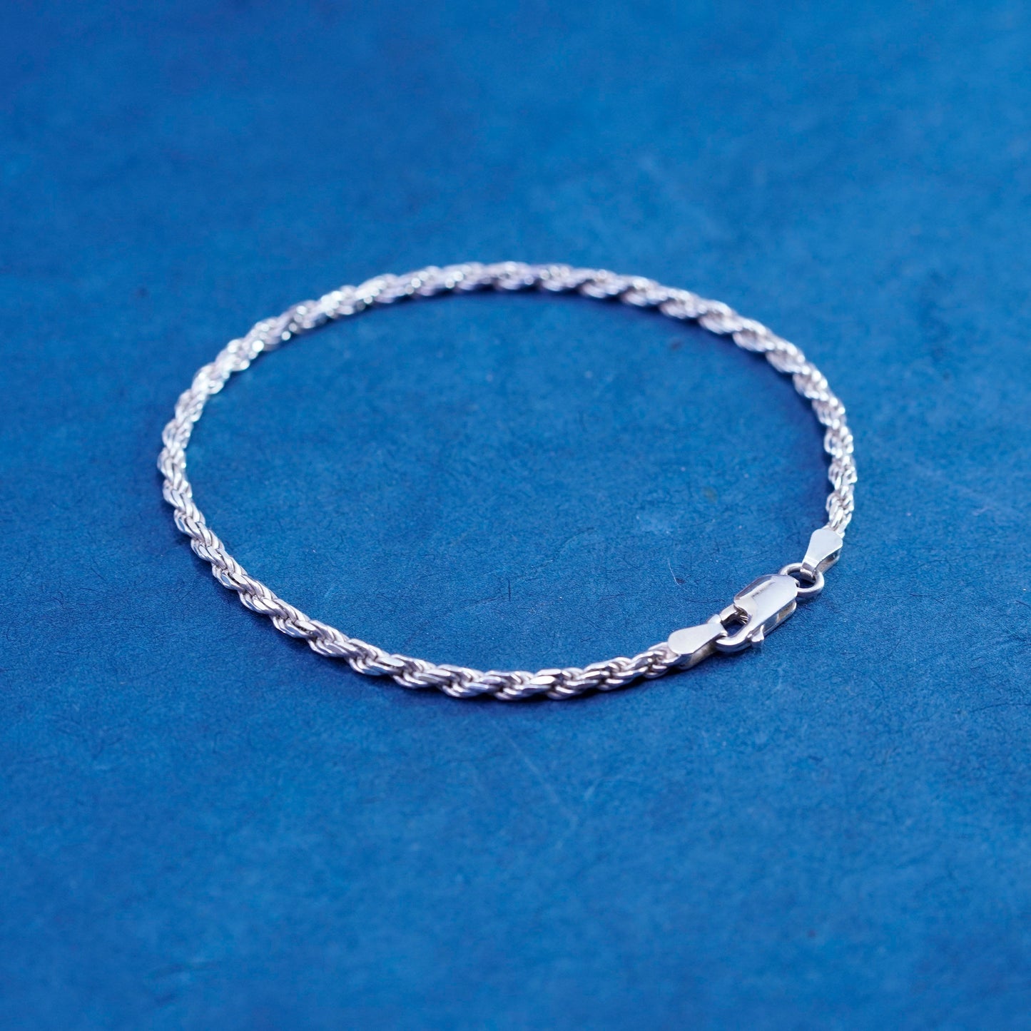 7.5”, 2mm, vintage sterling silver handmade bracelet, Italy 925 rope chain