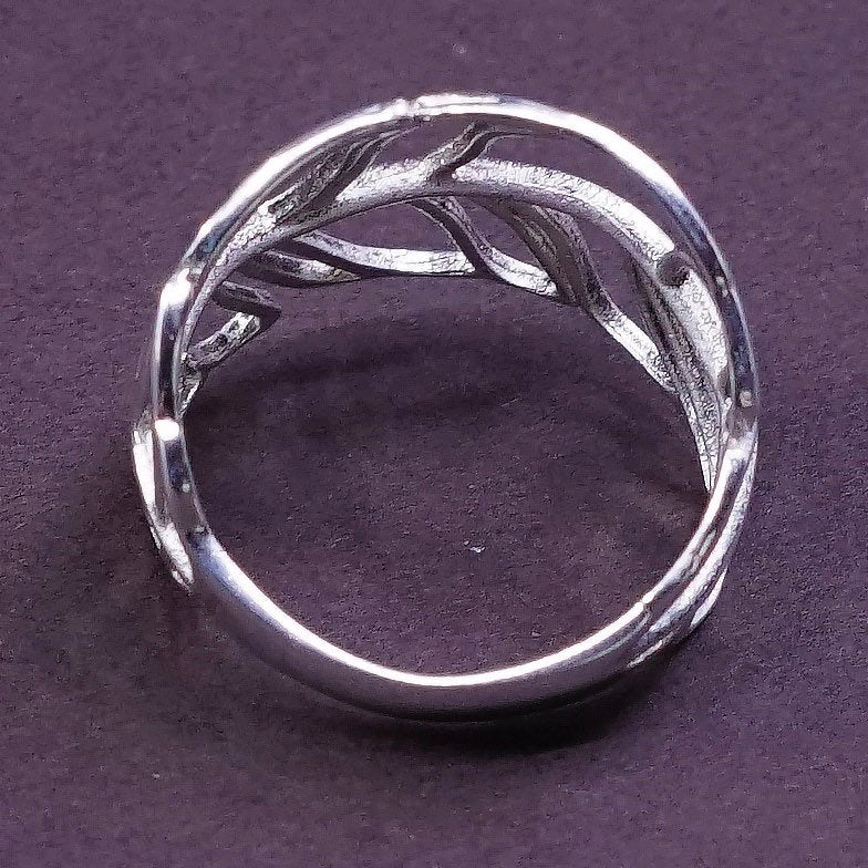 sz 6, vtg Sterling silver handmade ring, southwestern 925 filigree leaves band