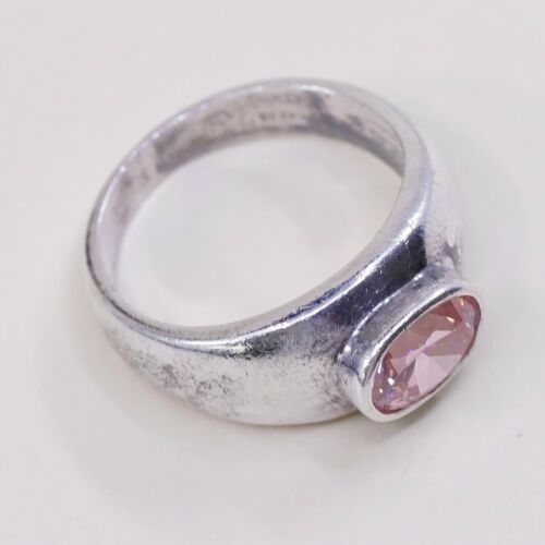 Sz 6.75, Sterling Silver Ring, 925 Silver Engagement Ring W/ pink Crystal