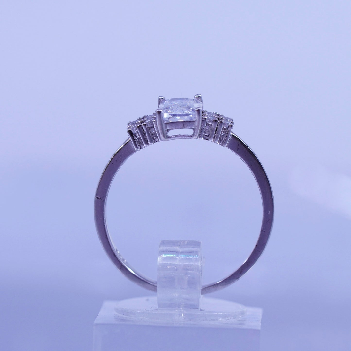 Size 8, vintage Sterling 925 silver handmade engagement ring with Cz