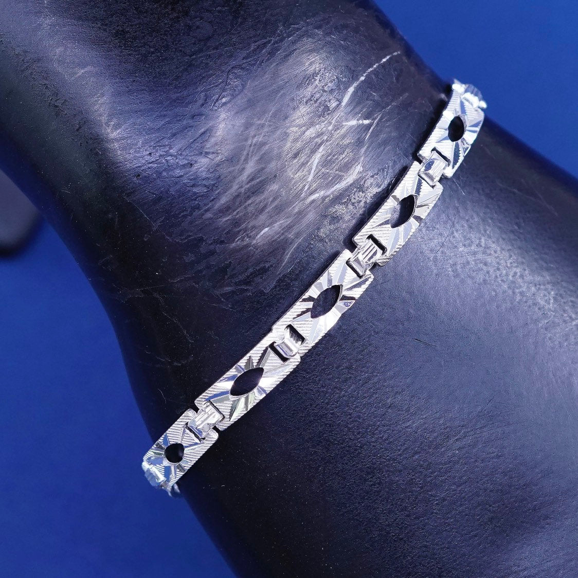 7", 5mm, vtg Sterling silver handmade bracelet, 925 bar w/ star