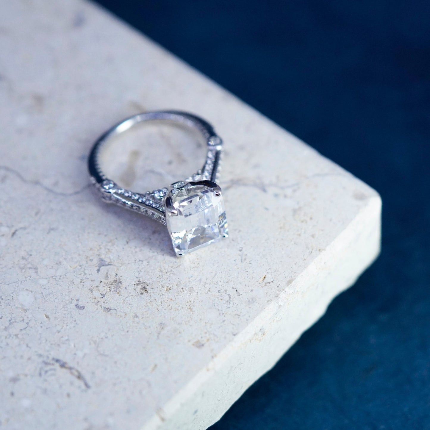 Size 6.25, vintage Sterling 925 silver engagement anniversary band ring with Cz