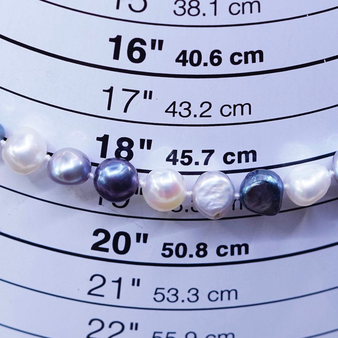 18", Sterling silver handmade necklace, 925 clasp w/ black white N gray pearl
