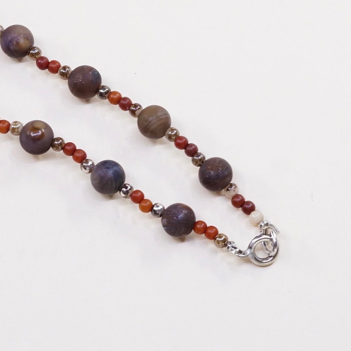 26”,vtg handmade golden tiger eye abalone beads necklace w/ 925 sterling clasp