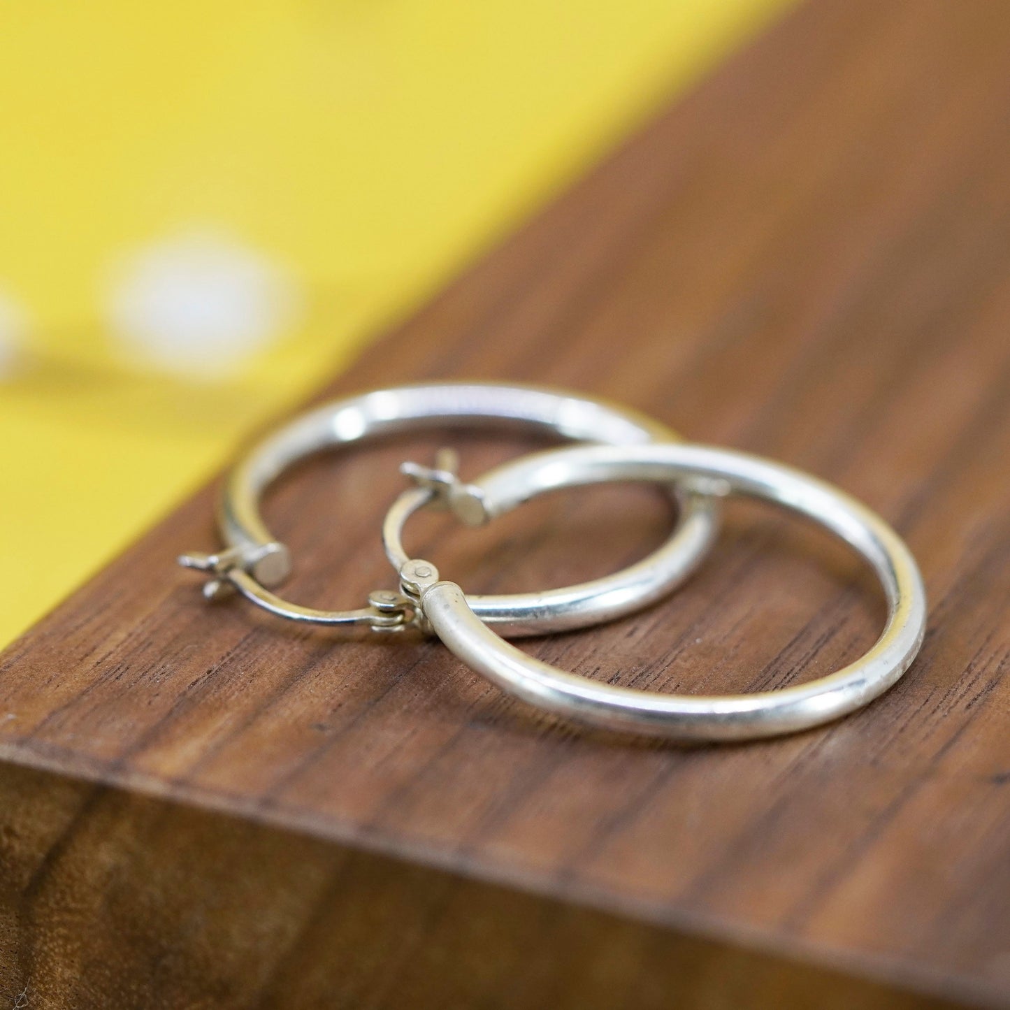 1.25”, vintage Italy Sterling silver handmade hoops, 925 huggie earrings