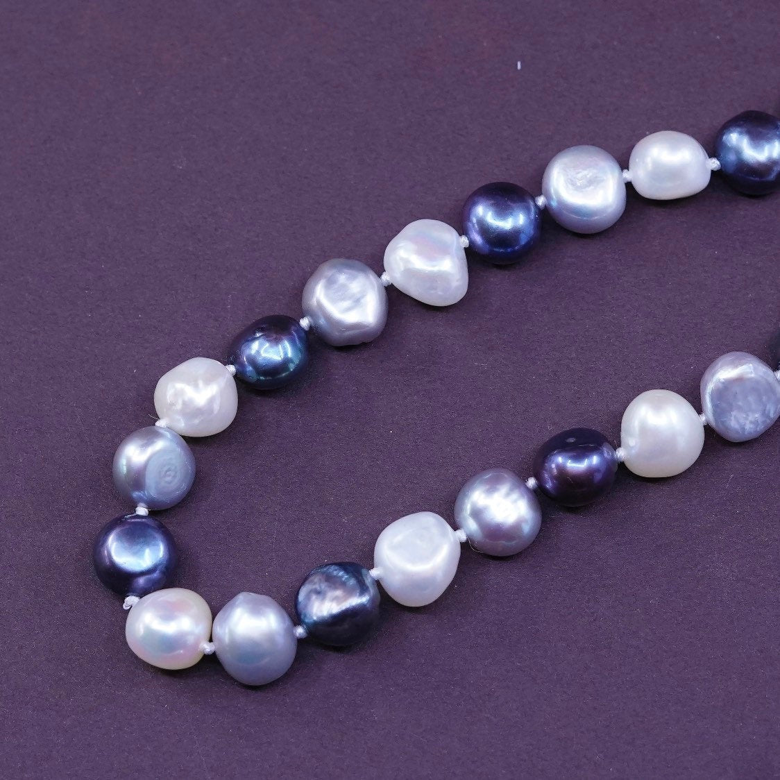 18", Sterling silver handmade necklace, 925 clasp w/ black white N gray pearl