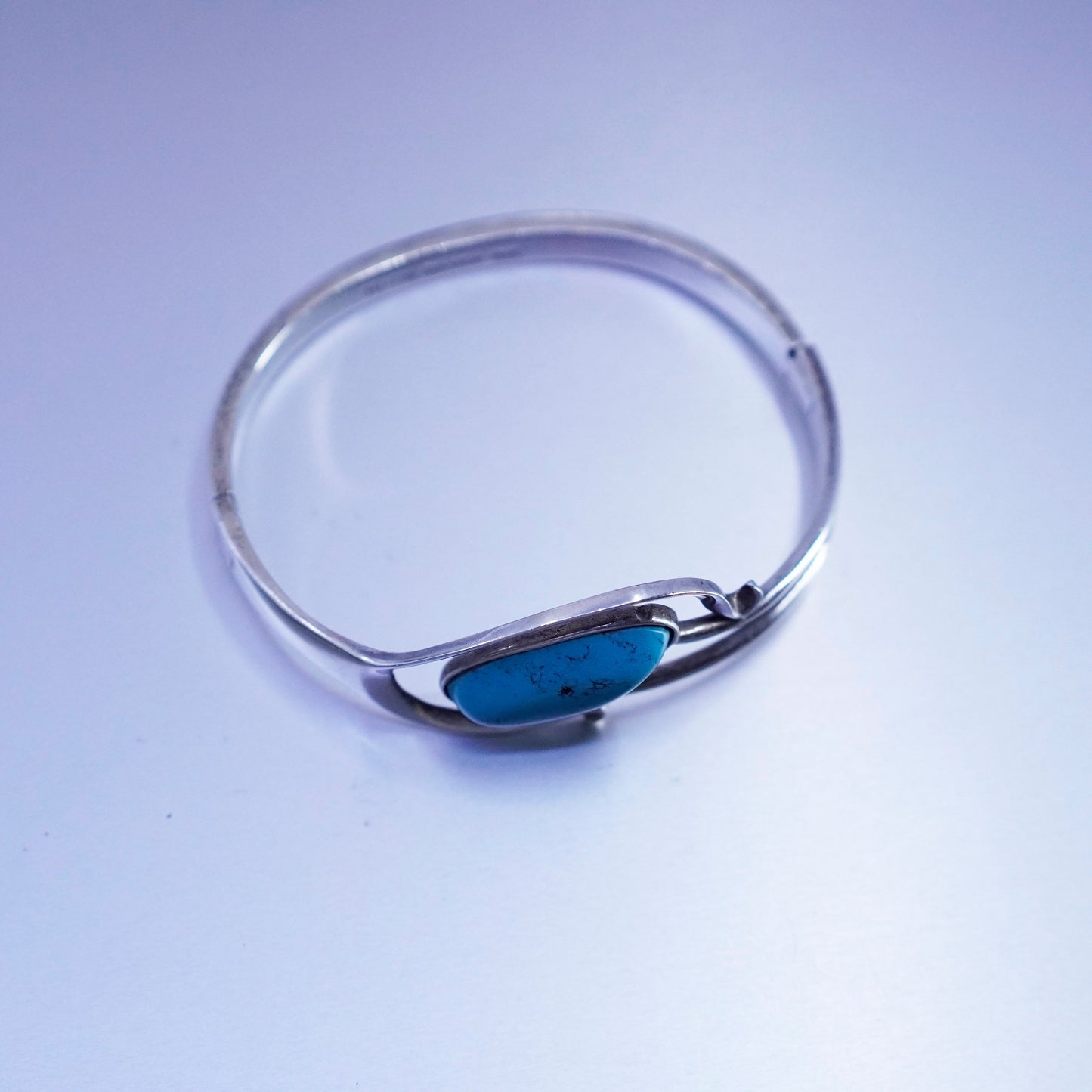 7.25”, Mexico Sterling 925 silver handmade bracelet, hinged bangle turquoise