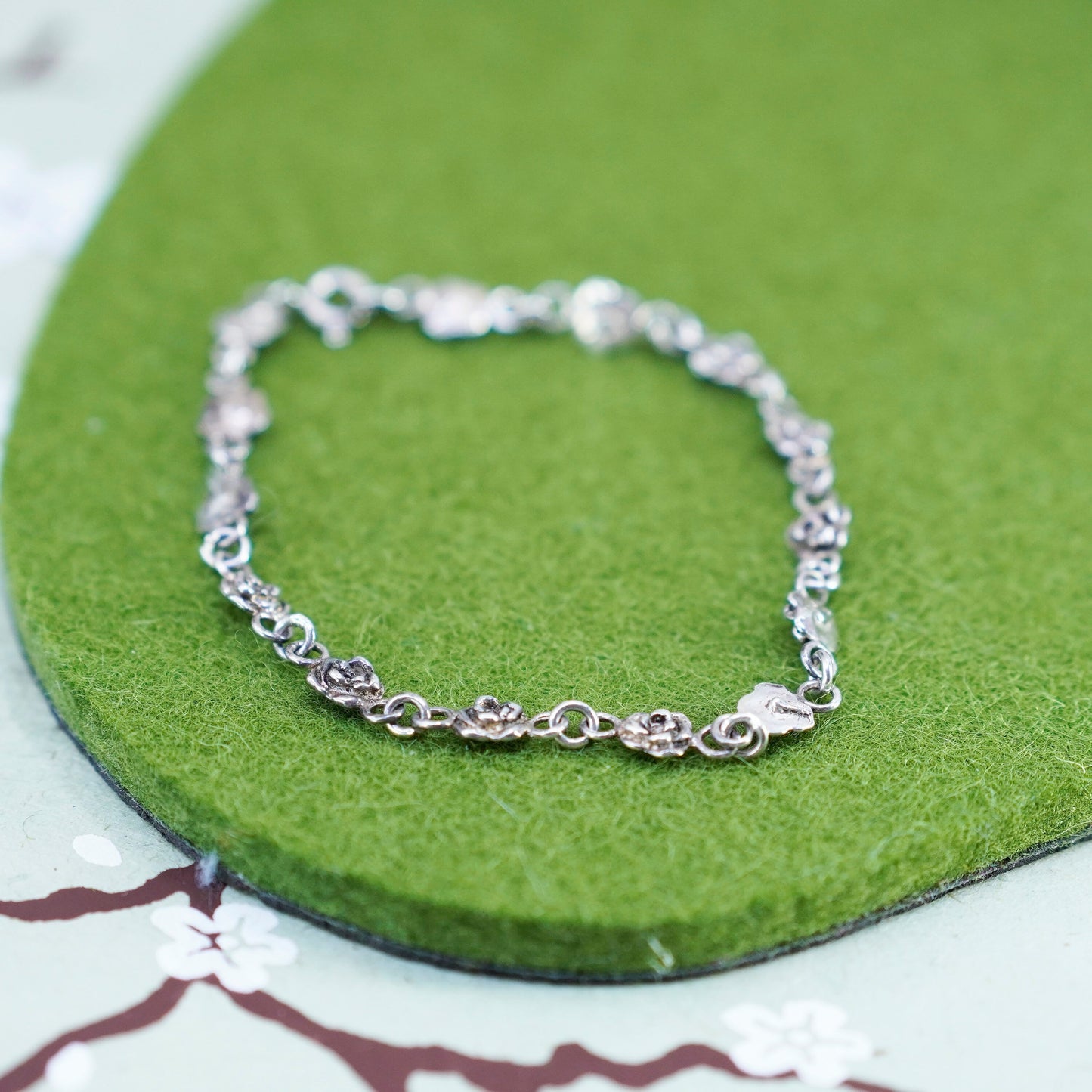 6.75”, sterling silver handmade bracelet, 925 flower beads, handmade jewelry