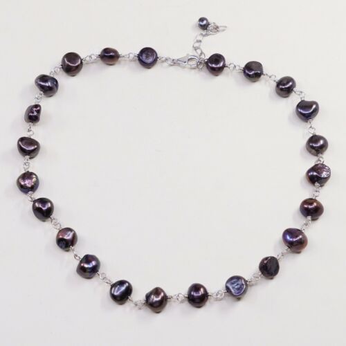 16+2”, Vtg Sterling silver handmade necklace, 925 Silver Chain W/ Pearl Beads