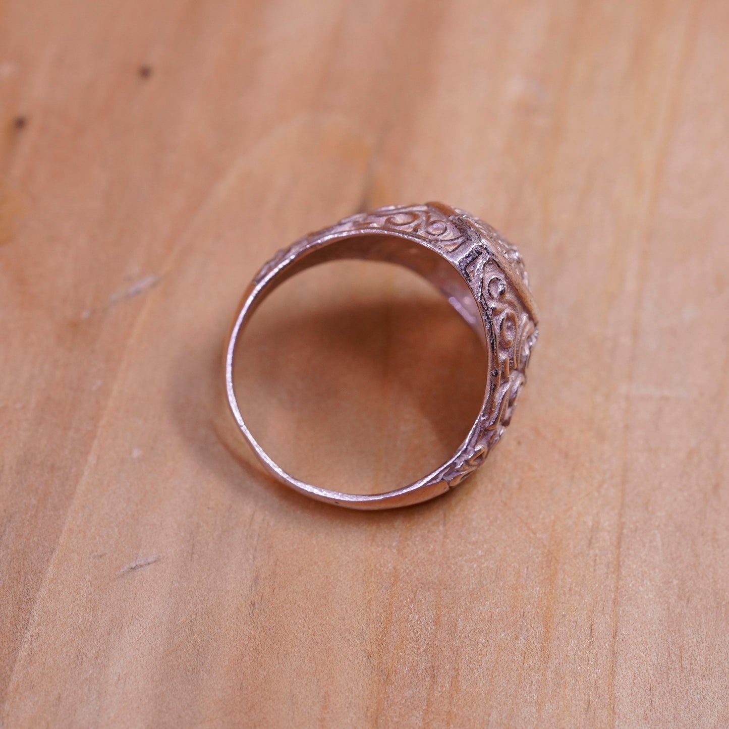 size 9.25, Native American vermeil gold over handmade ring, flower 925 band