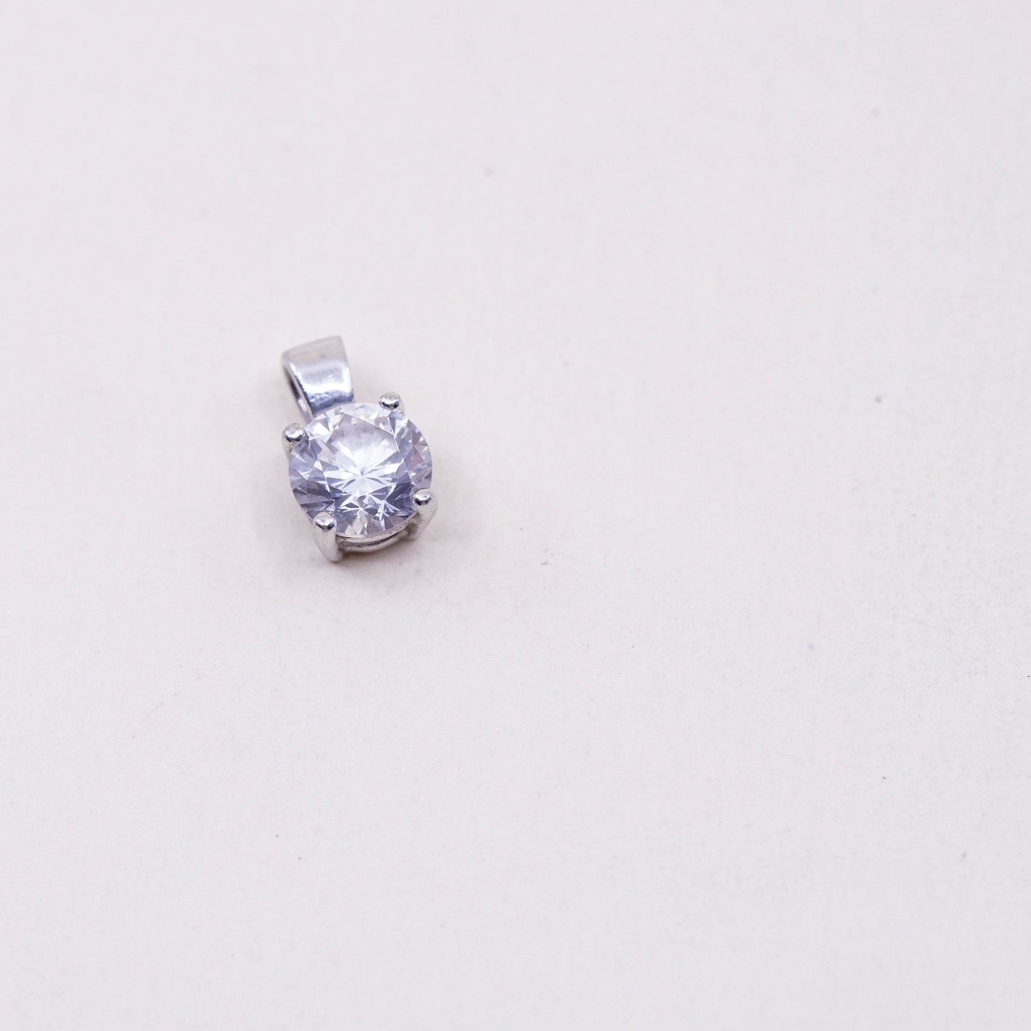 Vintage sterling silver cz crystal pendant, 925 handmade charm