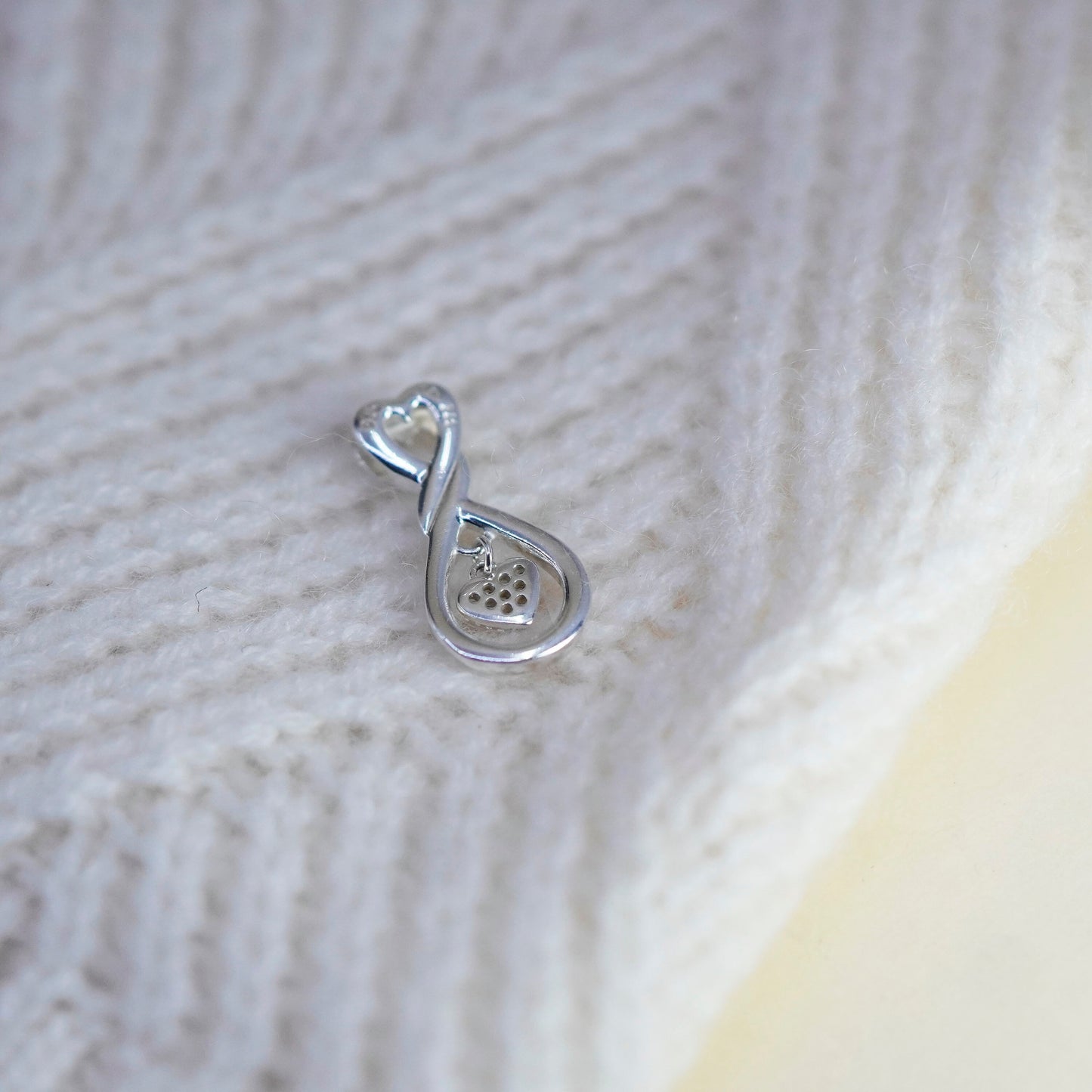 Vintage sterling silver pendant, 925 double hearts with Cz