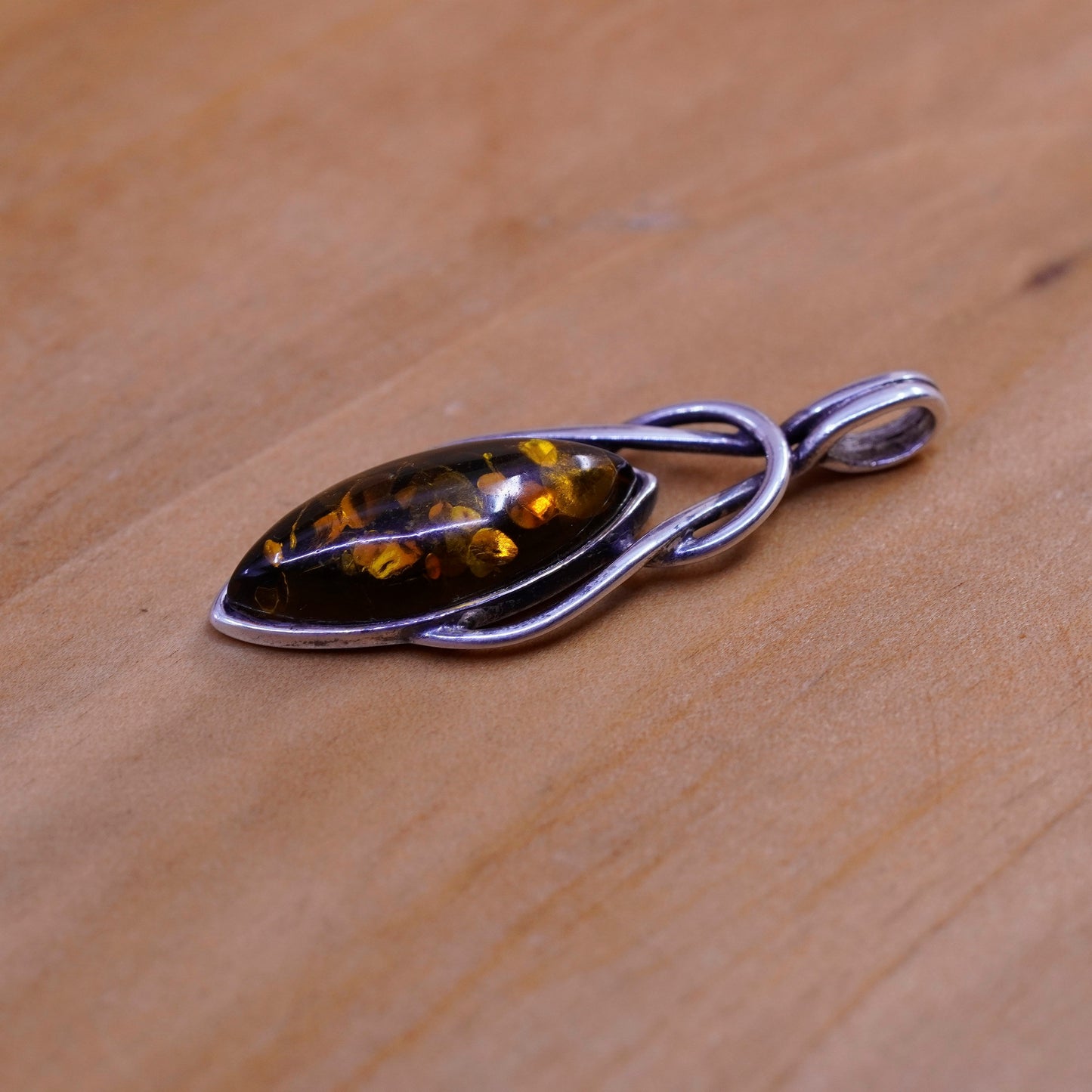 Vintage Sterling 925 silver handmade pendant with amber pendant