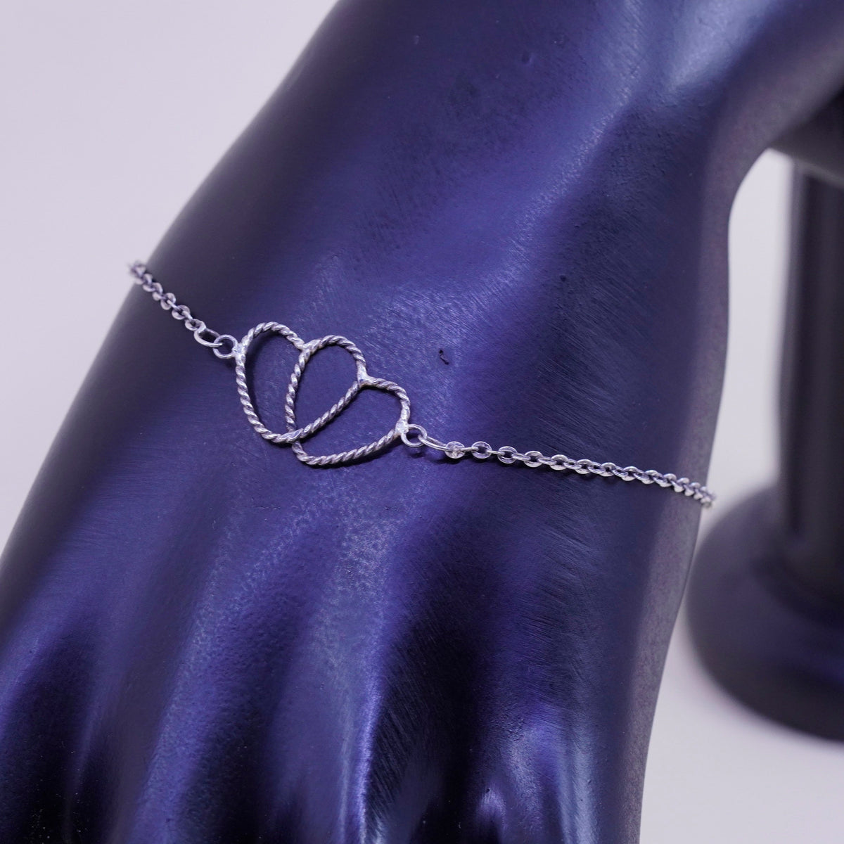 6.75”, sterling silver bracelet, 925 flatten circle chain anklet heart charm