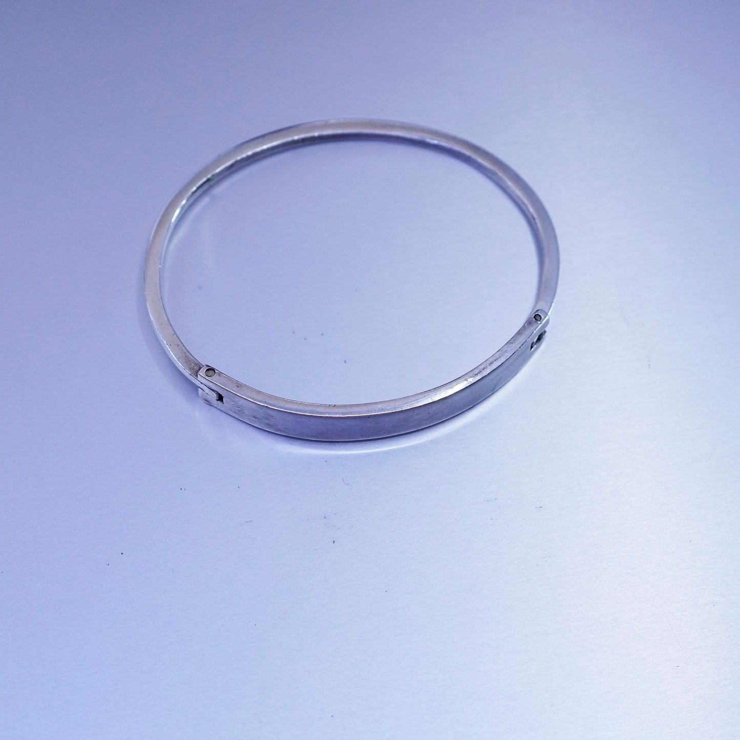7”, Vintage Mexico Sterling 925 silver handmade bracelet, hinged bangle w/ bar