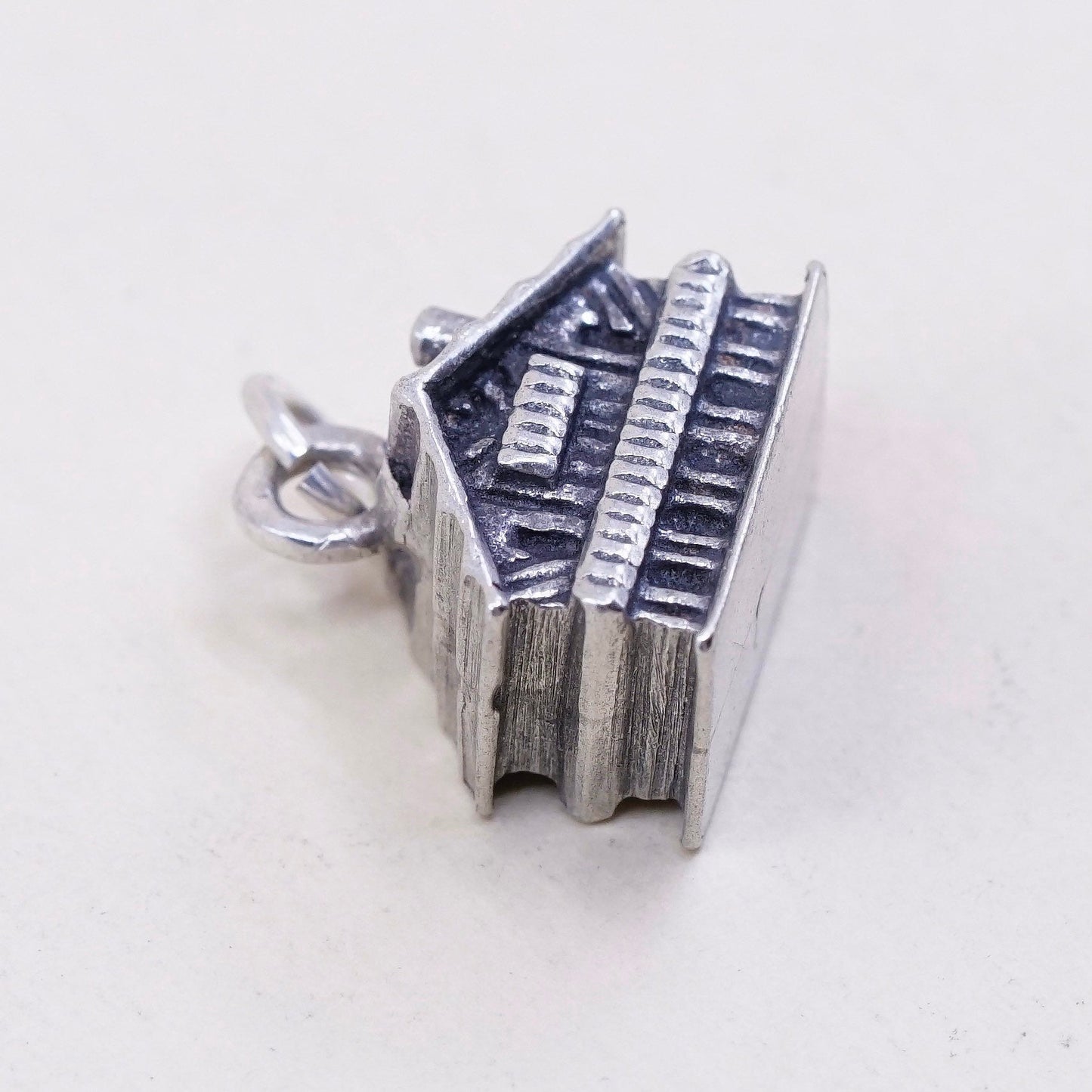 Vintage sterling silver handmade pendant, 925 house charm, stamped 925