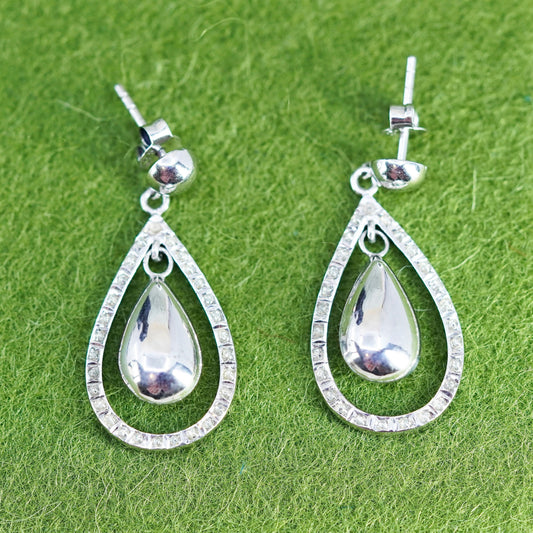 Vintage Sterling silver handmade earrings, 925 teardrop drops with cz around