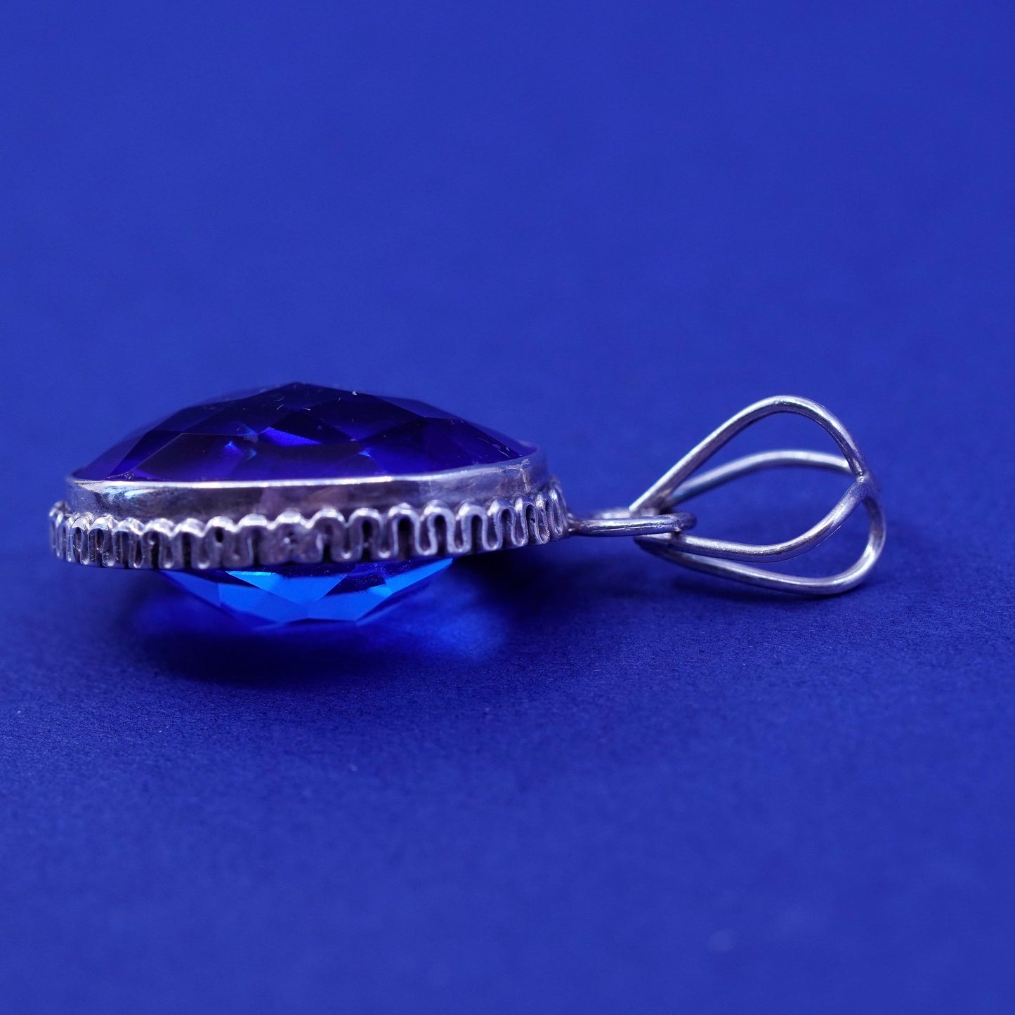 Vintage sterling 925 silver handmade pendant with blue topaz