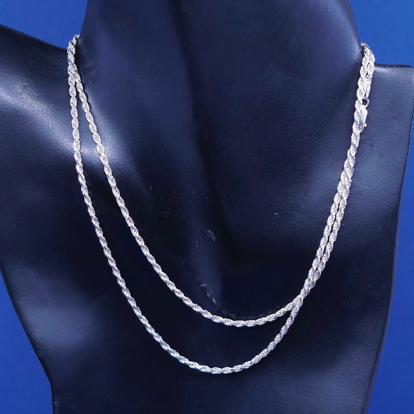 30”, 2mm, vintage OTC Sterling silver handmade necklace, 925 diamond rope chain