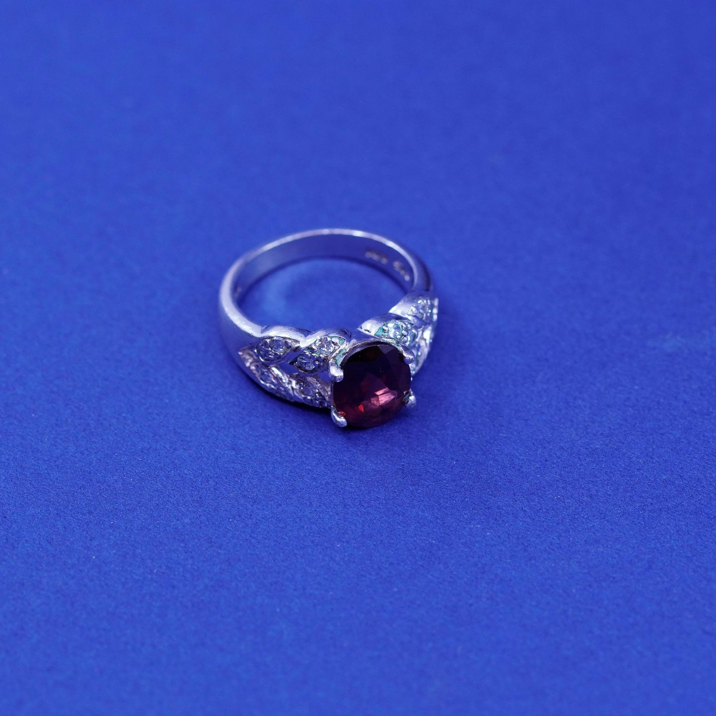 Size 5, vintage ADI Sterling 925 silver handmade ring with heart Ruby and cz