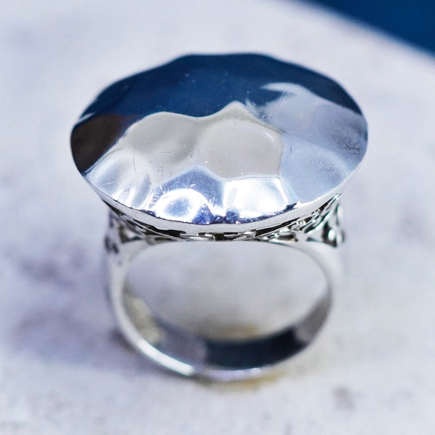 Size 8, vintage Sterling silver handmade ring, modern hammered 925 band