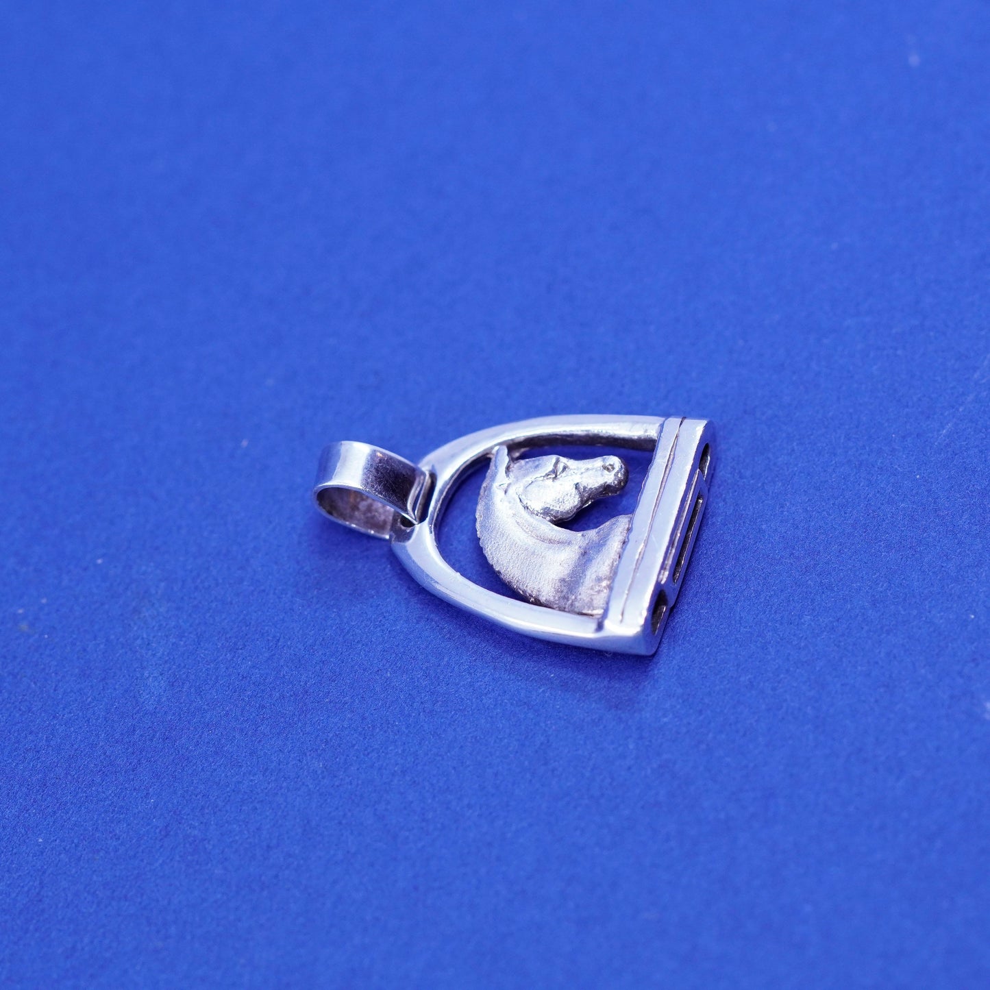 Vintage sterling silver handmade pendant, 925 horse portrait
