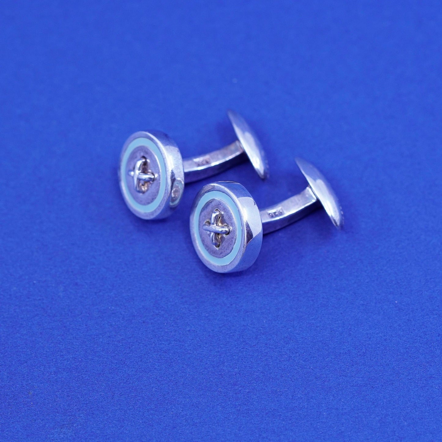seaward stearn sterling silver Handmade cufflinks, round buttons 925 cuff links