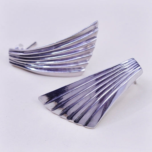 Vintage Ribbed Sterling silver Earrings, 925 wings studs