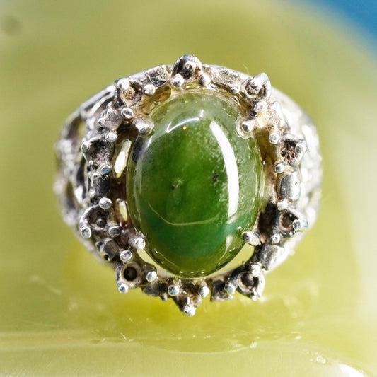 Size 6.75, vintage freeform brutalist sterling 925 silver handmade ring jade