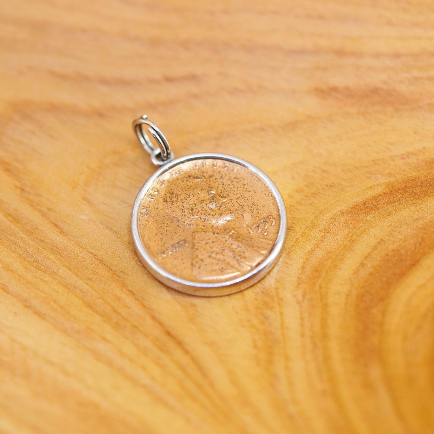 Vintage Sterling silver handmade pendant, 925 coin charm embossed “keep me