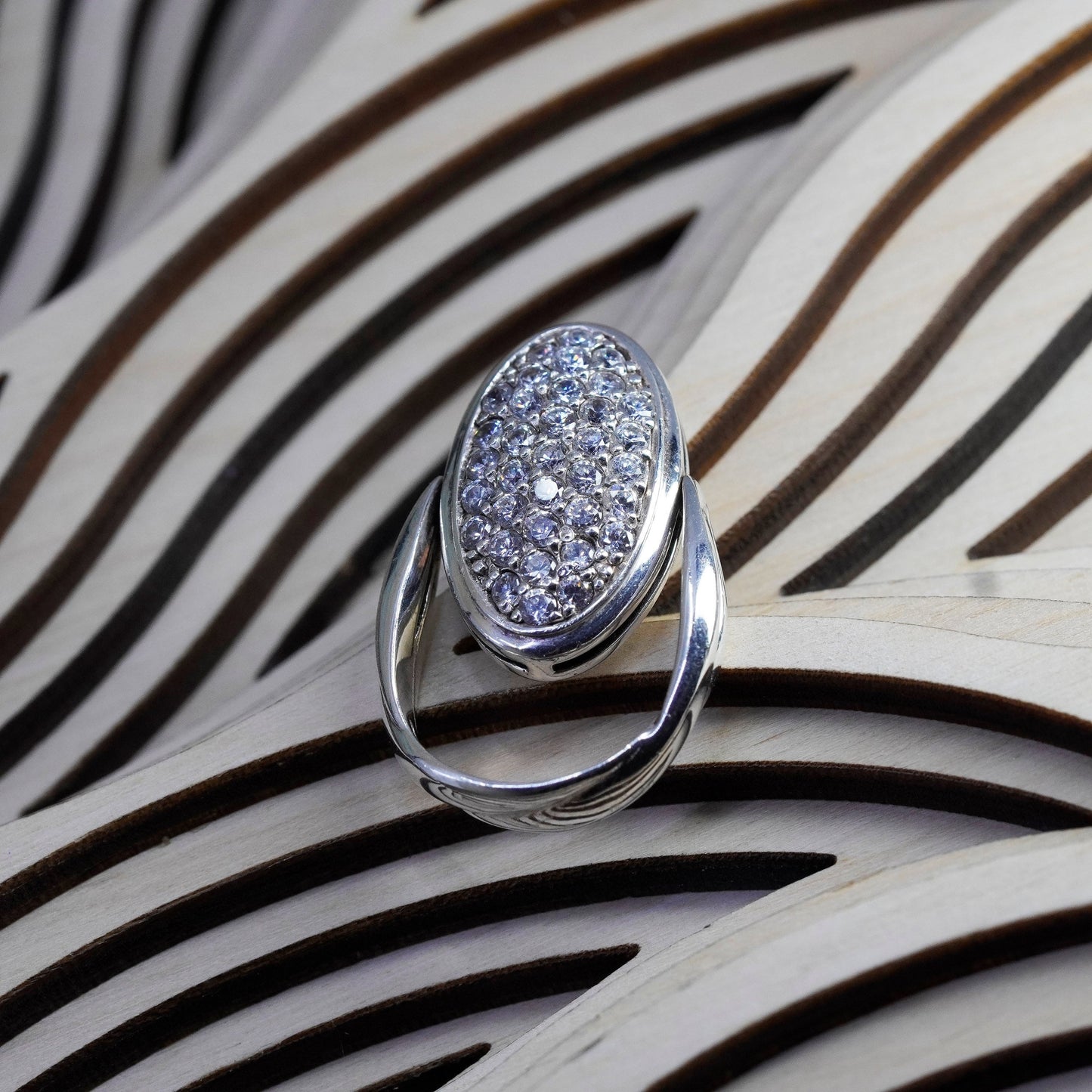 Size 4.25, vintage jewelry, sterling 925 silver flip ring with cluster cz