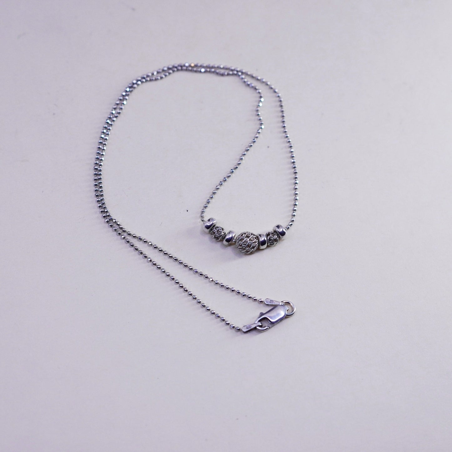 16”, vtg sterling 925 silver handmade bead chain necklace with filigree beads