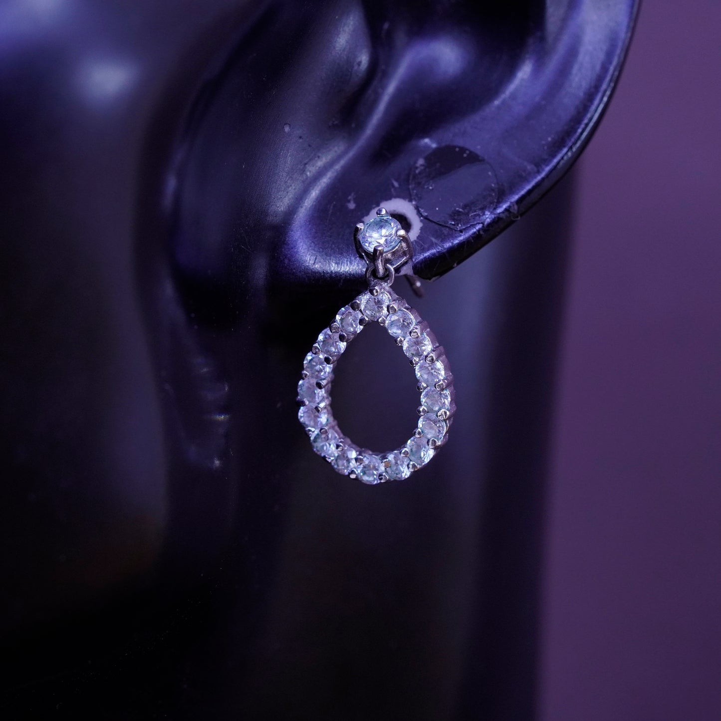 Vintage Sterling 925 silver handmade teardrop earrings with CZ