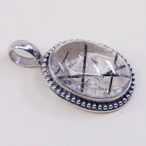 Vtg Sterling 925 Silver Handmade Pendant W/ tourmalated quartz N Beads Aeound