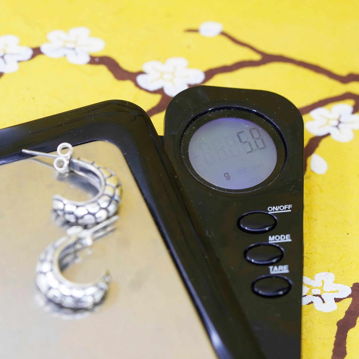 0.5”, vintage Sterling silver handmade earrings, 925 bead textured hoops