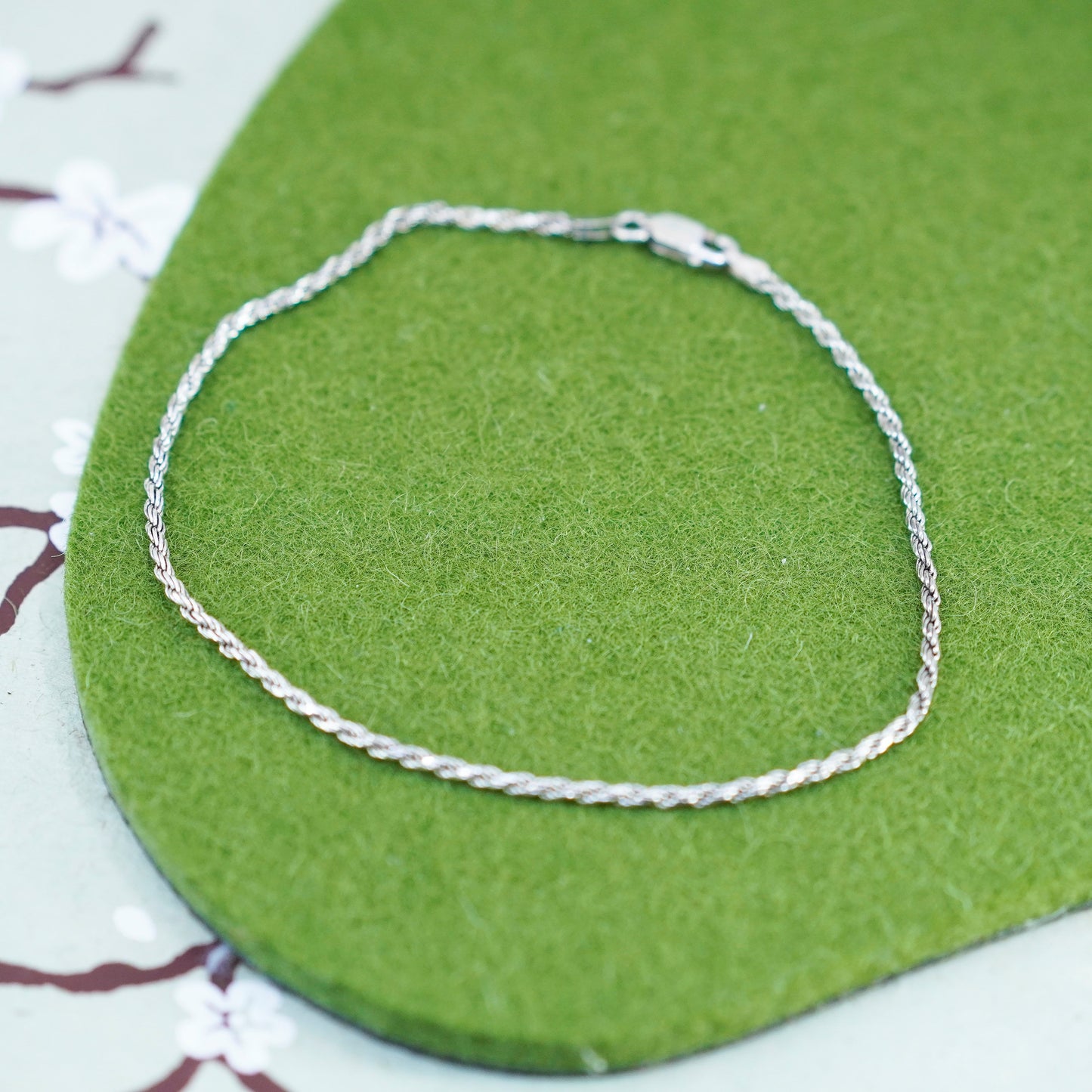 9”, 1.6mm, Vintage sterling 925 silver Italy rope chain bracelet anklet