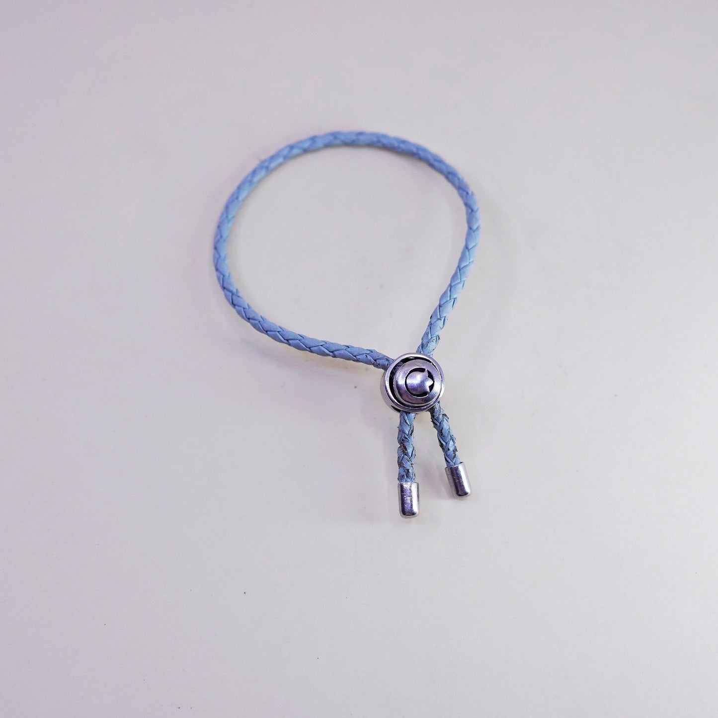 7.5”, Persona Sterling 925 silver bracelet, woven braided leather chain charm