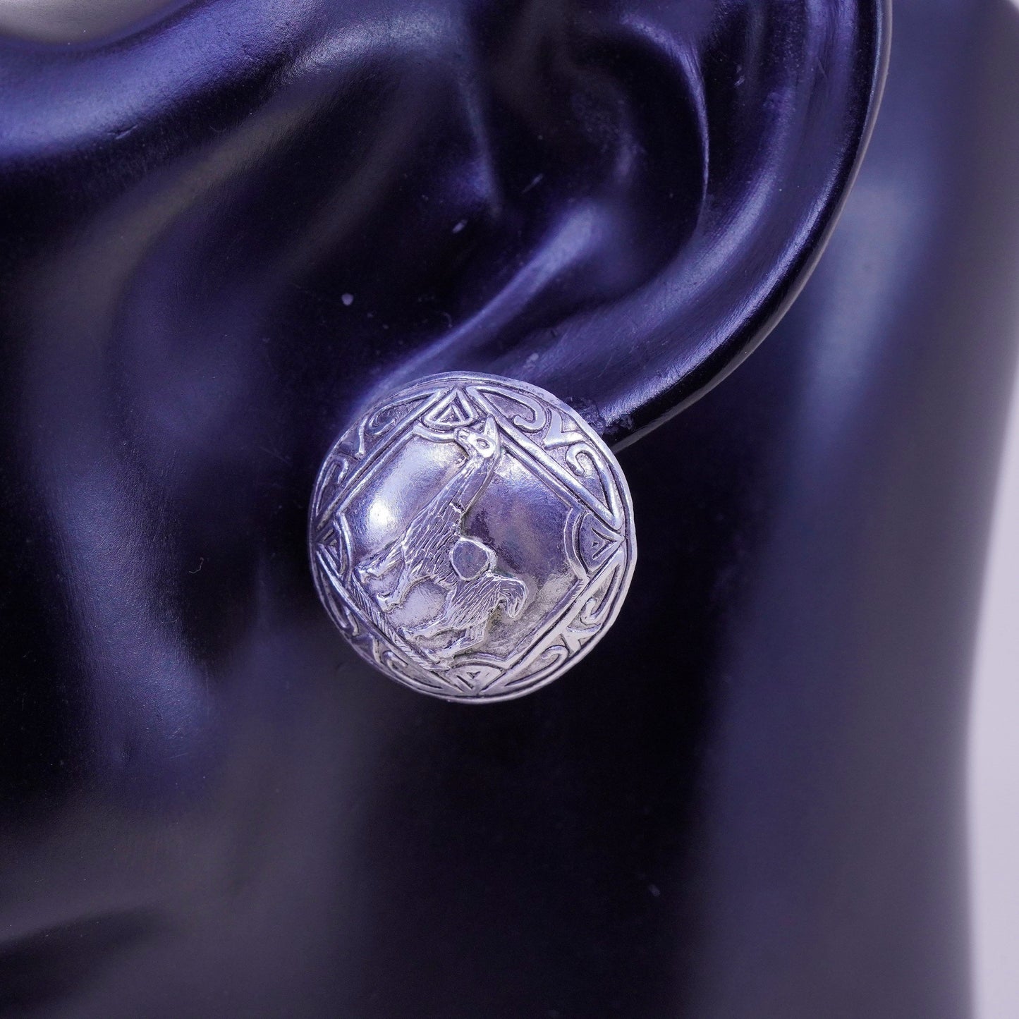 Vintage Sterling silver handmade earrings, 925 screw back llama earrings