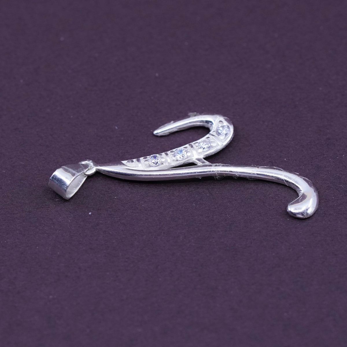 Vintage Sterling silver handmade initial A pendant, 925 charm with cz
