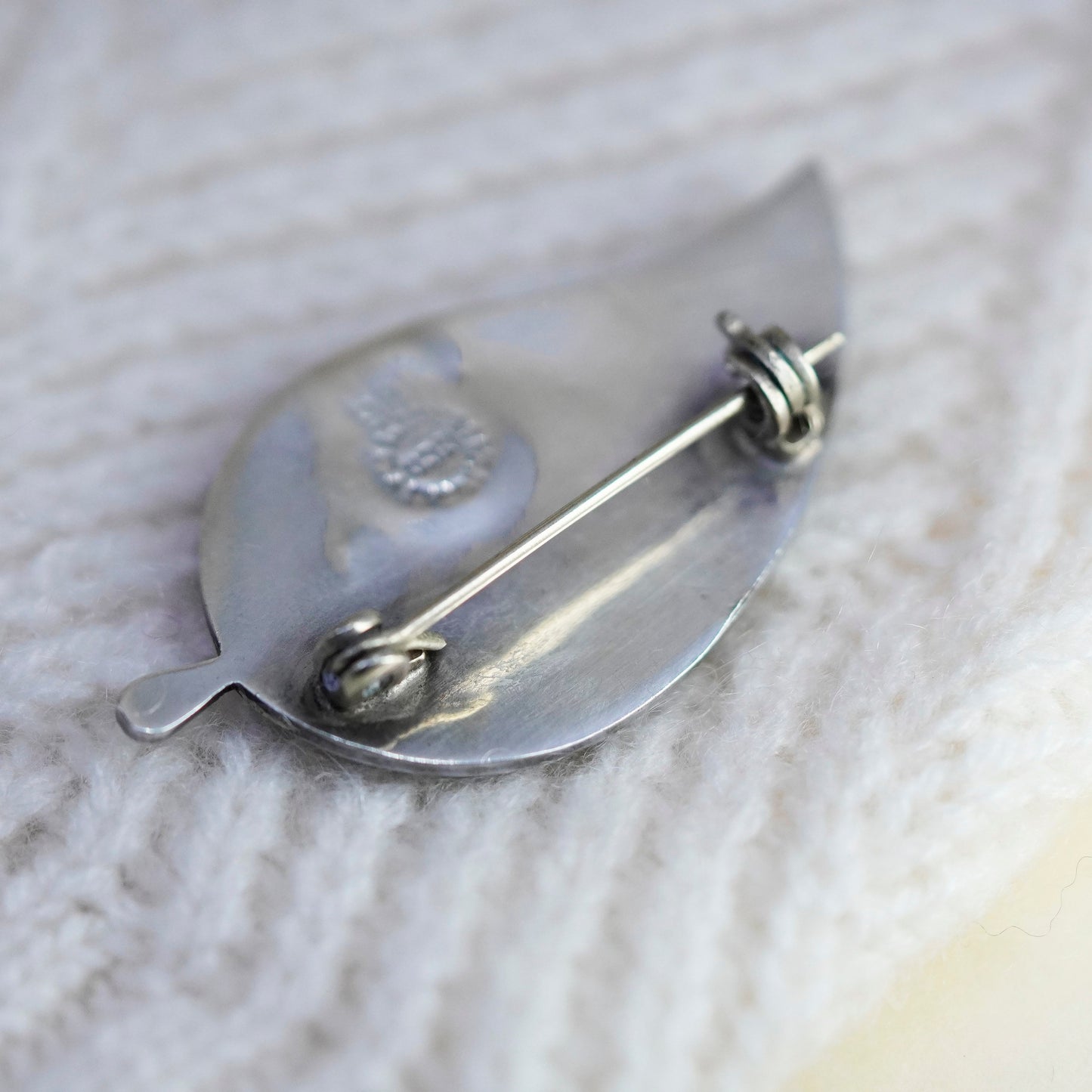 Antique Sterling silver handmade brooch, 925 leaf pin with abalone inlay