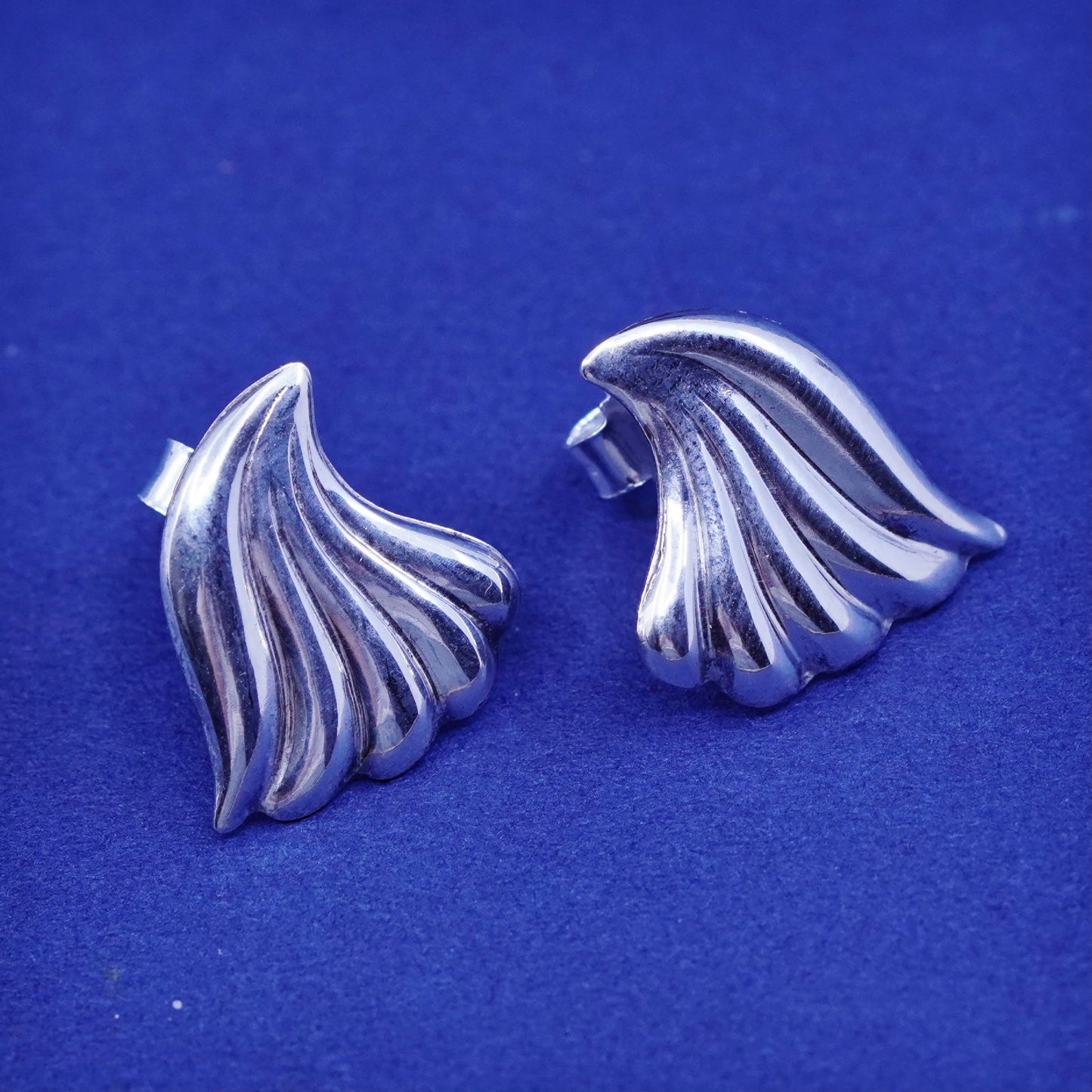 Vintage sterling silver handmade earrings, 925 shell studs